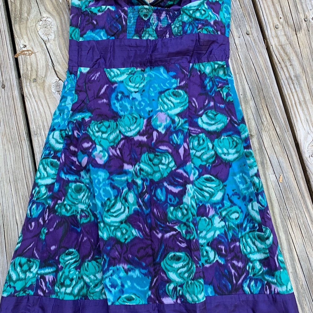 Anthropologie Moulinette Soeurs Alloy Strapless Dress 6 purple teal strapless